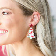 White Resin Christmas Tree Earring in Blonde Model's Ear