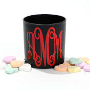 red vinyl sticker on candle with valentines vibes