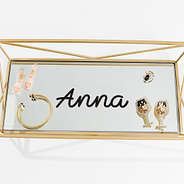5 inch name sticker in black on jewlery tray