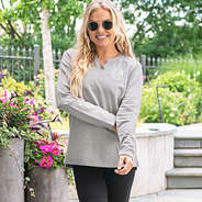 heathered gray vneck sweatshirt with bike shorts