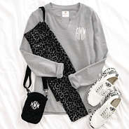 split neck sweatshirt with dark leopard high rise leggings - variant image