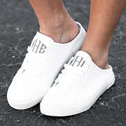 white slide on sneakers with white grommets - 2024