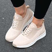 front of monogrammed tennis shoes - heathered tan