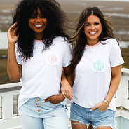 duo in monogrammed ringer tees
