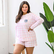 gingham shorts with matching monogrammed gingham sweatshirt