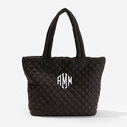 Monogrammed Diamond Quilted Tote in Black