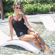 black personalized ruched tankini at pool