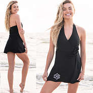 black swim dress front and back view