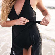 detail of black swim dress wrap