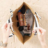 inside of monogrammed straw purse