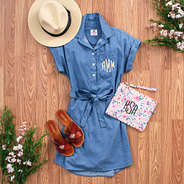 flatlay of shirt dress - light chambray
