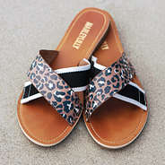 leopard and black and white criss cross sandals