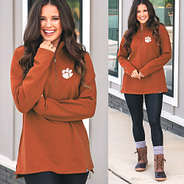 orange clemson tigers pullover sweatshirt with duck boots