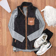 virginia tech charcoal sherpa vest ootd