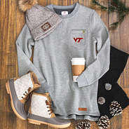 virginia tech crewneck sweatshirt with duckboots