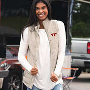 virginia tech heathered quilted vest in oatmeal at tailgate