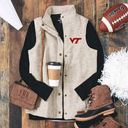 oatmeal heathered quilted vest with virginia tech logo
