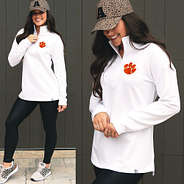 white clemson pullover sweatshirt with leggings