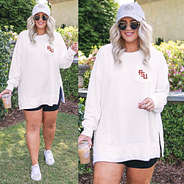 florida state coastal crewneck with biker shorts and baseball hat