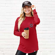 crimson south carolina long sleeve pocket tee with baseball hat