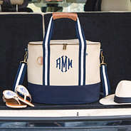 personalized canvas cooler in navy in trunk