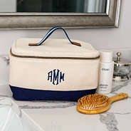 canvas train case on counter - navy