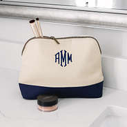 Monogrammed Canvas Cosmetic Case Navy with makeup brushes