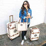 vintage collection with canvas tote and suitcases