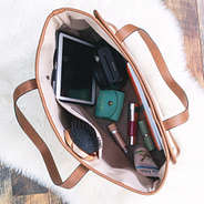 inside vintage canvas tote with interior pocket
