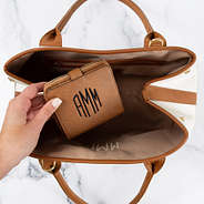 Personalized square Wallet in Brown in Canvas Stripe tote