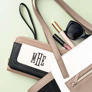 black tan phone wallet wristlet inside colorblock tote