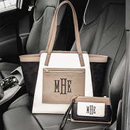 black tan phone wallet wristlet with colorblock tote