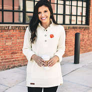 Clemson Tigers Monogrammed Waffle Pullover Sweatshirt in Ivory with coffee