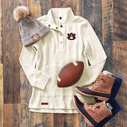 Auburn Tigers Waffle Pullover Sweatshirt in white with duck boots