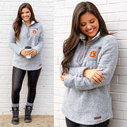 split shot of auburn sherpa pullover tunic in light gray
