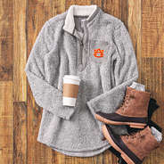 light gray auburn sherpa pullover tunic with duck boots