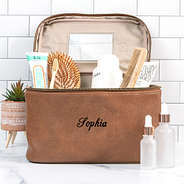 personalized train case with cosmetics with name monogram