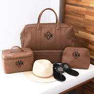 personalized train case and cosmetic case with monogrammed weekender duffel bag