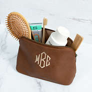 personalized cosmetic bag with toiletries in khaki thread