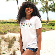 mama tee with denim shorts