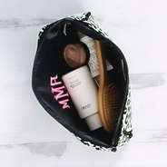 Inside of Monogrammed Neoprene Cosmetic Case in Ivory Leopard