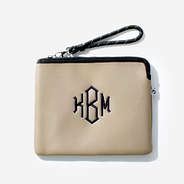 Monogrammed Neoprene Wristlet in Tan