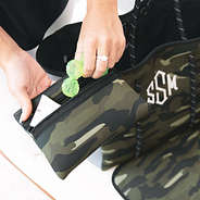 close up of camo neoprene pouch