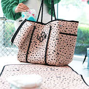 monogrammed neoprene diaper bag in blush safari