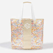Monogrammed Massive Beach Bag in Metallic Leopard