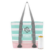 Monogrammed Clear Fringe Beach Bag tote in Cabana Stripes