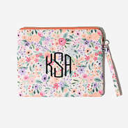 Monogrammed Wristlet Pouch - Coral Floral Upddate