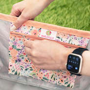 Monogrammed Market Basket in Coral Floral Inside Zipper Pocket