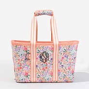 Monogrammed Market Basket in Coral Floral