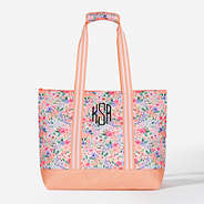 Monogrammed Large Zip Top Tote in Coral Floral